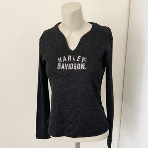 Harley Davidson | Black Long Sleeve Teardrop Shimmer Top